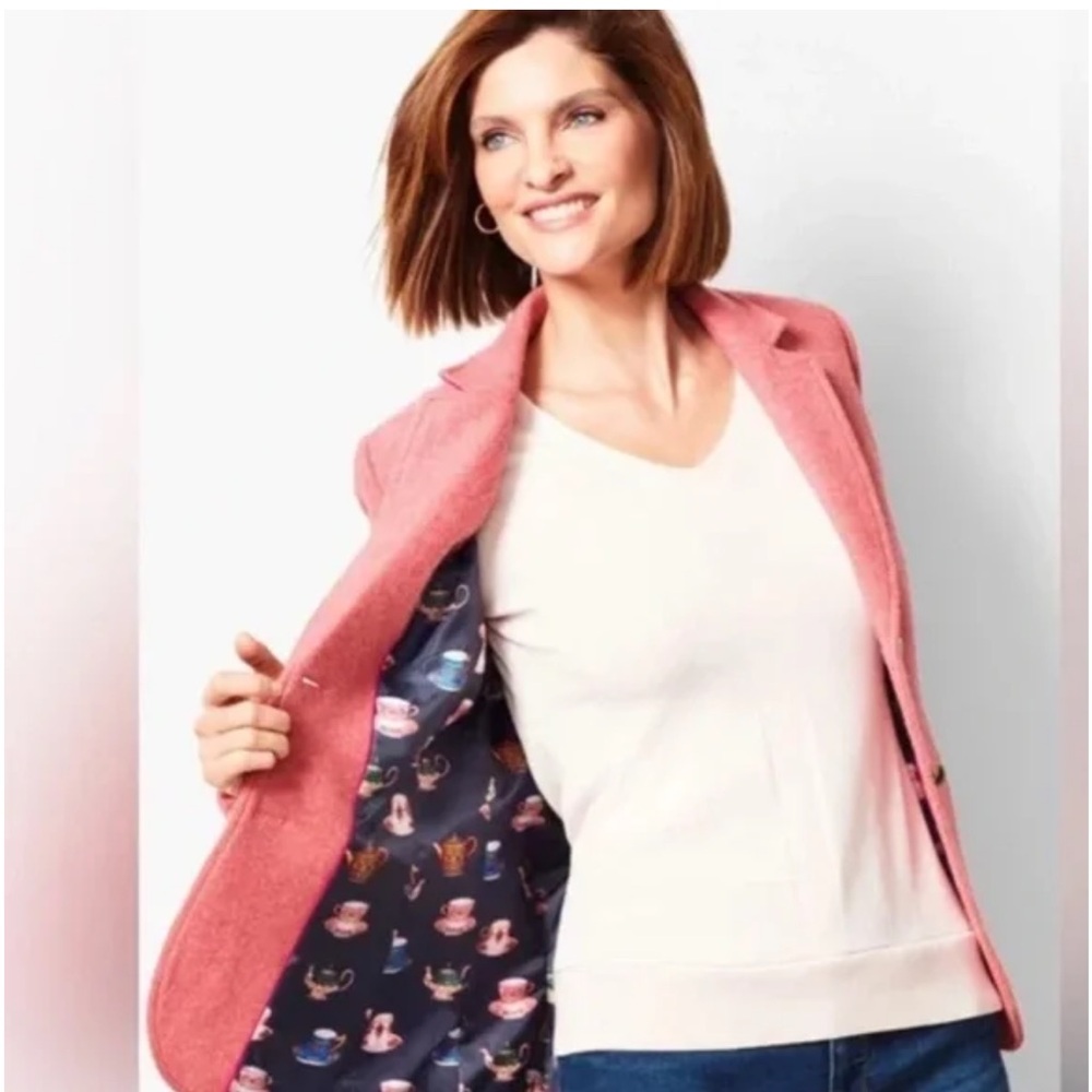 NWT Talbots Aberdeen Herringbone Wool  Blazer in Pink, Size 2
